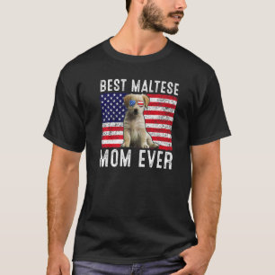 Camiseta Mãe Maltesa EUA Bandeira Americana Cachorro Maltes