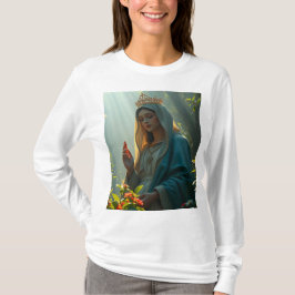 Camiseta Mãe Maria Rainha do Céu, Capa Longa de Mulher