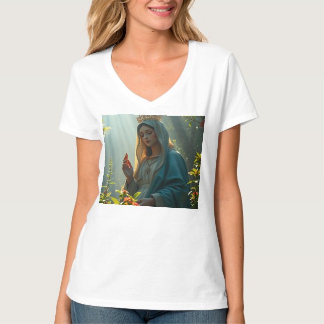 Camiseta Mãe Mary Rainha do Ventre das Mulheres do Céu (Frente)