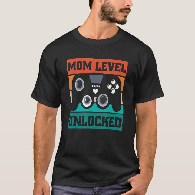 Camiseta Mãe Nível de Mãe Desbloqueou Novo Jogo Retro Bebê (Frente)