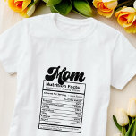 Camiseta Mãe Nutrição Fala Preto e Branco Moderno Engraçado<br><div class="desc">Esta design simples e moderna é composta por serifa sã e tipografia de scripts divertidos.</div>