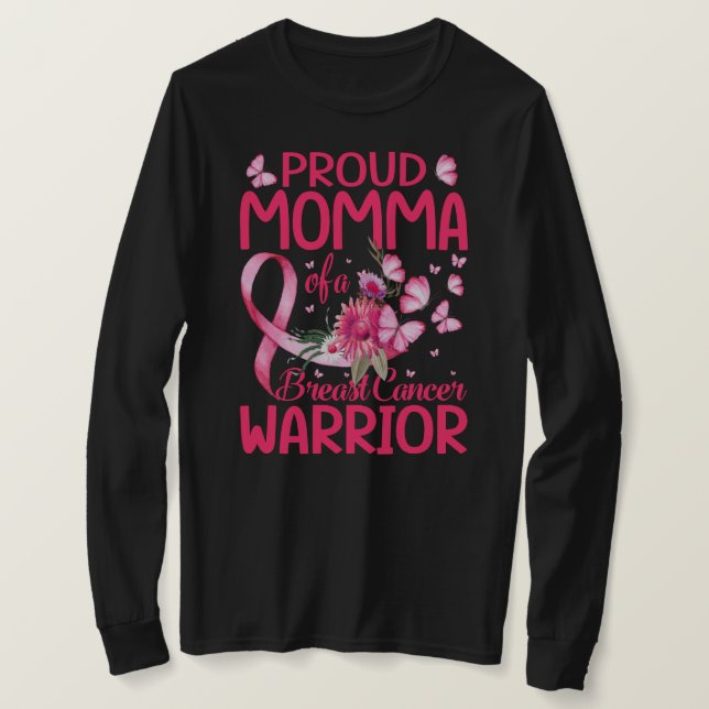 Camiseta Mãe Orgulhosa De Um Guerreiro Do cancer Da Mama (Frente do Design)
