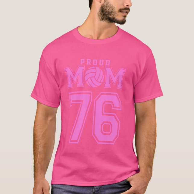 Camiseta Mãe Orgulhosa de Voleibol Número 76 P (Frente)