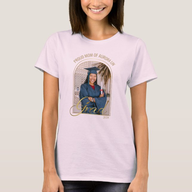 Camiseta Mãe Orgulhosa e Moderna do Formando Foto Pink Boho (Frente)