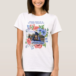 Camiseta Mãe Orgulhosa Floral de uma Foto de Formando Milit