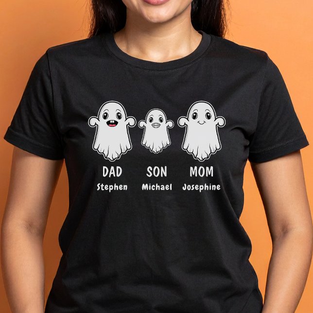 Camiseta Mãe Pai E Filho 3 Pessoas Da Família Ghost Hallowe (Disclaimer: This image is a digital mockup.)