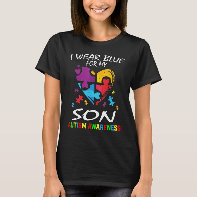 Camiseta Mãe Pai Eu Visto Azul Para O Meu Filho Autismo Awa (Frente)