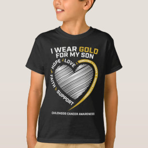 Camiseta Mãe Pai Eu Visto Dourado Para Meu Filho Cancer De