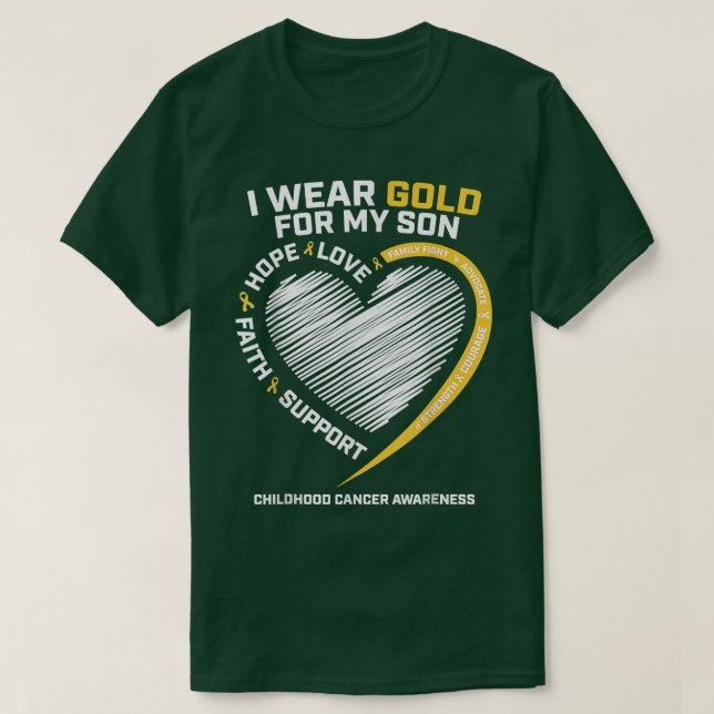 Camiseta Mãe Pai Eu Visto Dourado Para Meu Filho Cancer De  (Frente do Design)