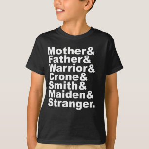 Camiseta Mãe & Pai & Guerreiro & Coroa & Ferreiro & Donzela