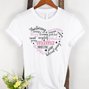 Camiseta Mãe Palavra Nuvem Rosa e Mãe Negra do Coração
