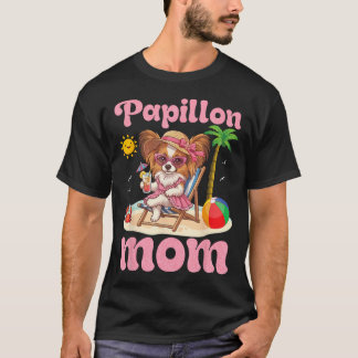 Camiseta Mãe Papillon Praia Férias de Verão Cachorro Mãe