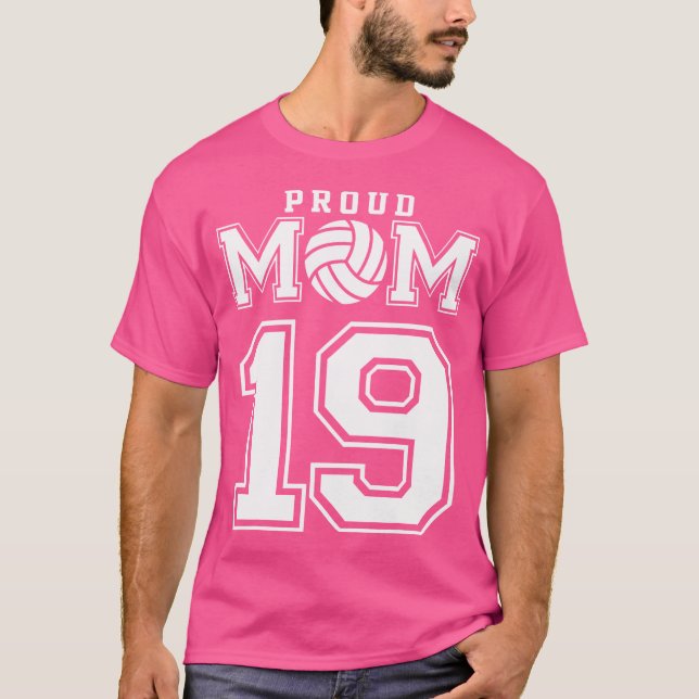 Camiseta Mãe Personalizada de Voleibol Orgulhoso Número 19  (Frente)