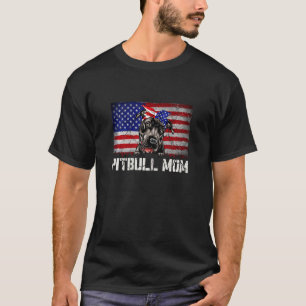 Camiseta Mãe Pitbull Feminina Bandeira Americana 4 de Julho