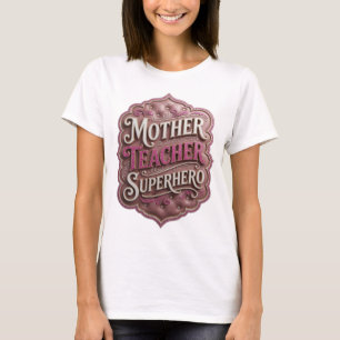 Camiseta MÃE PROFESSORA SUPER-HEROÃNA Design Moderno Ouro