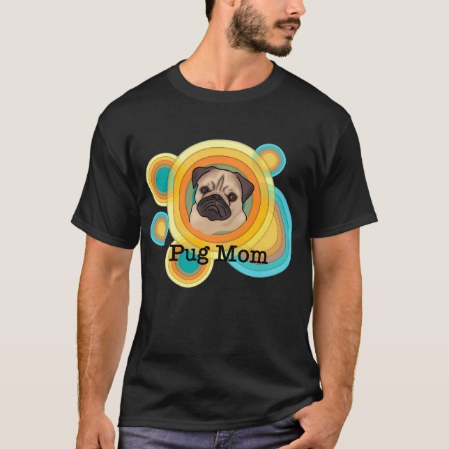 Camiseta Mãe pug colorido retrô  (Frente)