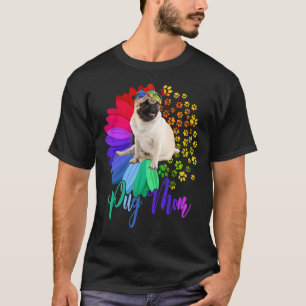 Camiseta Mãe Pug Meio Girassol Pug Cachorro Dia das Mães