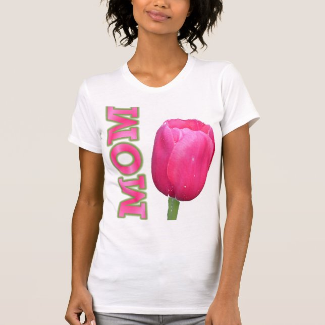 Camiseta Mãe rosa com tulipa rosa (Frente)