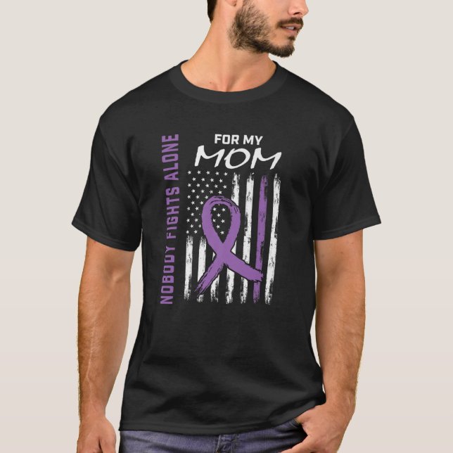 Camiseta Mãe Roxa Alzheimers Sinal de Consciência Demência  (Frente)