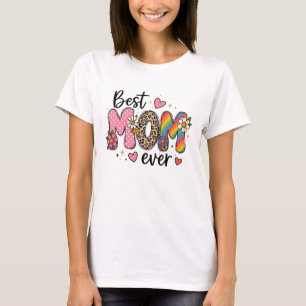 Camiseta Mãe Sempre Floral Leopardo Desenho Arco-íris