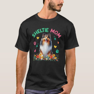 Camiseta Mãe Sheltie Dia das Mães Floral Fofa Dona de Cacho