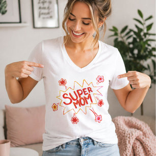Camiseta Mãe Super Mãe Flor Borracha De Bicho Desenhando Mã