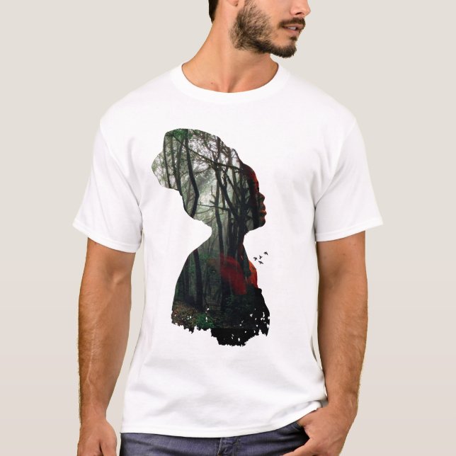 Camiseta Mãe Terra e Floresta em Dupla Exposição (Frente)