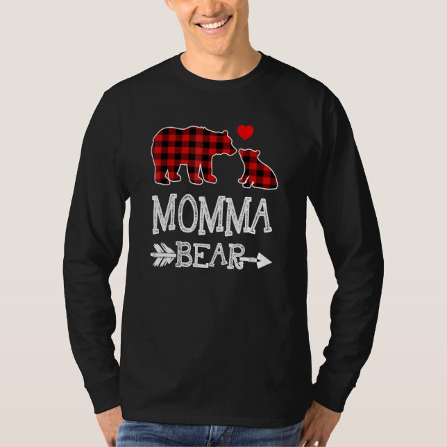 Camiseta Mãe Ursa Vermelha Xadrez Buffalo Vovó Urso Pajama (Frente)