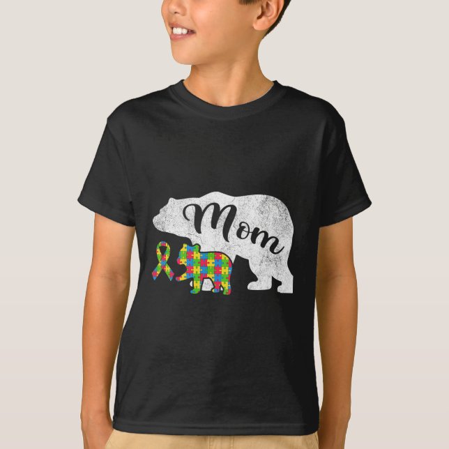 Camiseta Mãe Urso Autismo Divertido  (Frente)