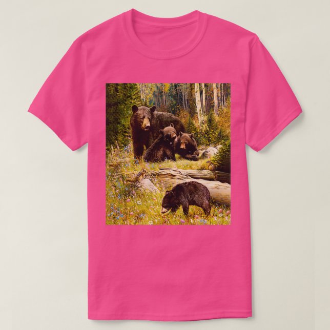 Camiseta Mãe Urso E Bebês Negra Família 1 (Frente do Design)