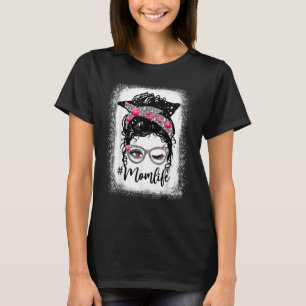 Camiseta Mãe Vida Diamond Messy Bun Mama Dia de as mães