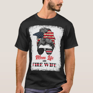 Camiseta Mãe Vida e Esposa de Fogo Bombeiro Bandeira Americ