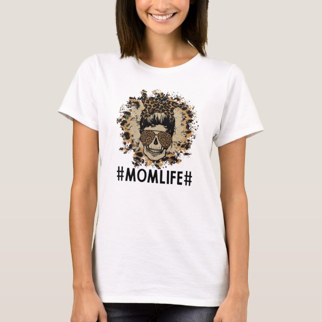 Camiseta Mãe Vida Engraçada Céu com Óculos Solares E Leopar (Frente)