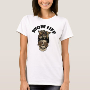 Camiseta Mãe Vida Engraçada Rosto Crânio nos Óculos Sol