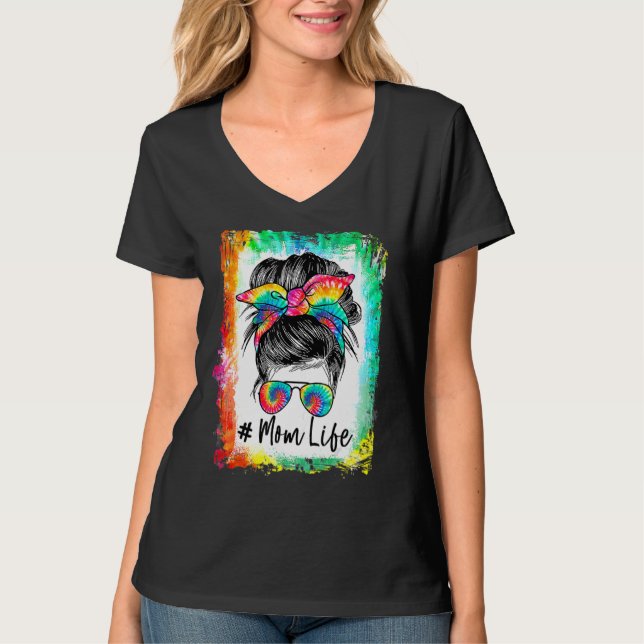Camiseta Mãe Vida Má Cabelo Roubo Óculos De Sol Tie Dye Mãe (Frente)