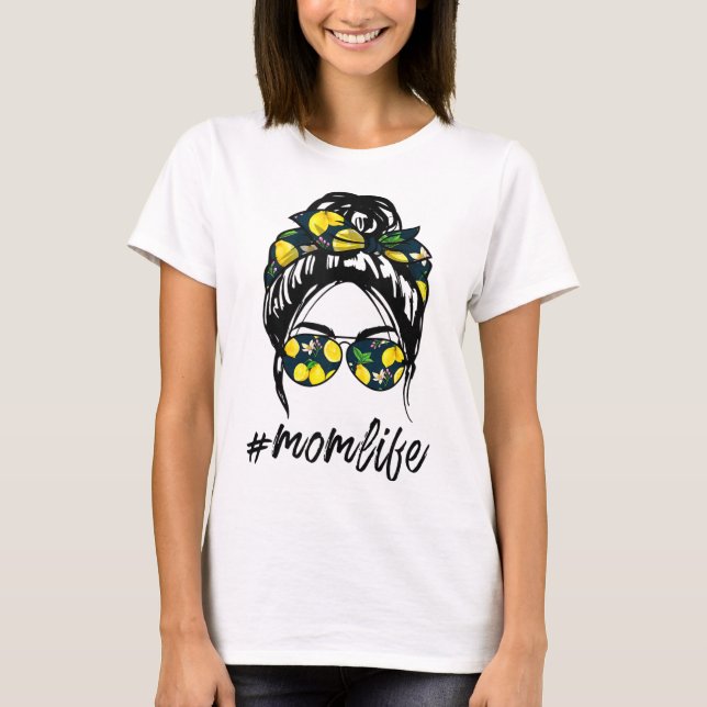 Camiseta Mãe Vida para mulheres limão amarelo Óculos de sol (Frente)