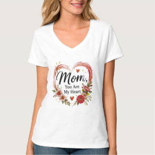 Camiseta Mãe Você É Meu Coração Floral Coração