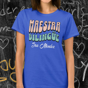 Camiseta Maestra Bilingüe Nome Personalizado Professor espa