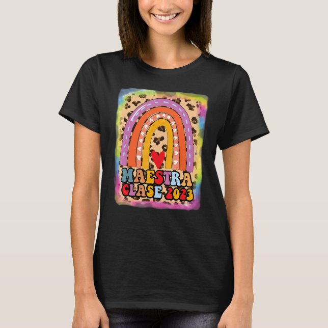 Camiseta Maestra Clase 2023 Professor espanhol Boho Rainbow (Frente)