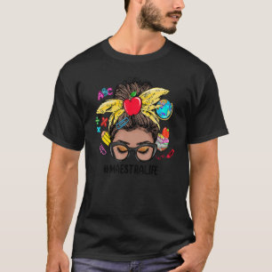 Camiseta Maestra Life Messy Bun Black Women Maestra
