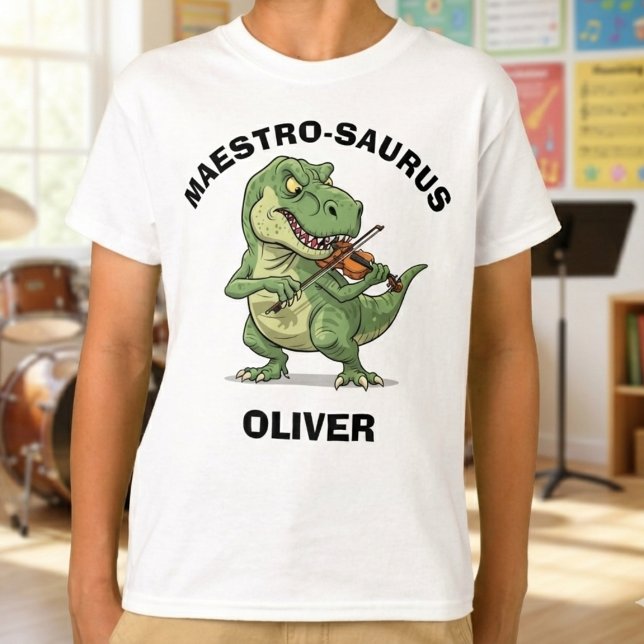 Camiseta Maestro-Saurus Trex Tocando Violino (Criador carregado)