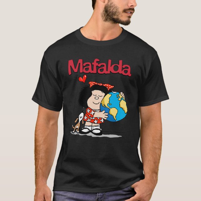 Camiseta Mafalda, o mundo e o seu filhote. Clássica (Frente)