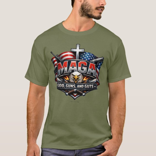 Camiseta MAGA: Deus, Armas e Coragem. (Frente)