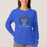 Camiseta Magen Persa David Menorah<br><div class="desc">Esta imagem foi adaptada de um antigo azulejo judeu persa e apresenta uma menorah e Magen David (Estrela de David) enquadrado por ramos de oliveira. As imperfeições da imagem original pintada à mão foram preservadas.</div>