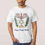 Camiseta Magen Persa David Menorah<br><div class="desc">Esta imagem foi adaptada de um antigo azulejo judeu persa e apresenta uma menorah com um Magen David (Estrela de David) enquadrado por ramos de oliveira. As imperfeições da imagem original pintada à mão foram preservadas.</div>