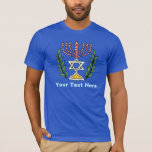 Camiseta Magen Persa David Menorah<br><div class="desc">Esta imagem foi adaptada de um antigo azulejo judeu persa e apresenta uma menorah com um Magen David (Estrela de David) enquadrado por ramos de oliveira. As imperfeições da imagem original pintada à mão foram preservadas.</div>