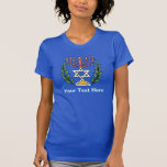 Camiseta Magen Persa David Menorah<br><div class="desc">Esta imagem foi adaptada de um antigo azulejo judeu persa e apresenta uma menorah e Magen David (Estrela de David) enquadrado por ramos de oliveira. As imperfeições da imagem original pintada à mão foram preservadas.</div>