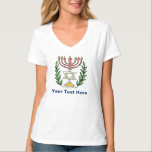 Camiseta Magen Persa David Menorah<br><div class="desc">Esta imagem foi adaptada de um antigo azulejo judeu persa e apresenta uma menorah e Magen David (Estrela de David) enquadrado por ramos de oliveira. As imperfeições da imagem original pintada à mão foram preservadas.</div>