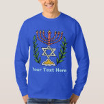 Camiseta Magen Persa David Menorah<br><div class="desc">Esta imagem foi adaptada de um antigo azulejo judeu persa e apresenta uma menorah com um Magen David (Estrela de David) enquadrado por ramos de oliveira. As imperfeições da imagem original pintada à mão foram preservadas.</div>