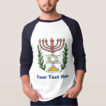 Camiseta Magen Persa David Menorah<br><div class="desc">Esta imagem foi adaptada de um antigo azulejo judeu persa e apresenta uma menorah com um Magen David (Estrela de David) enquadrado por ramos de oliveira. As imperfeições da imagem original pintada à mão foram preservadas.</div>